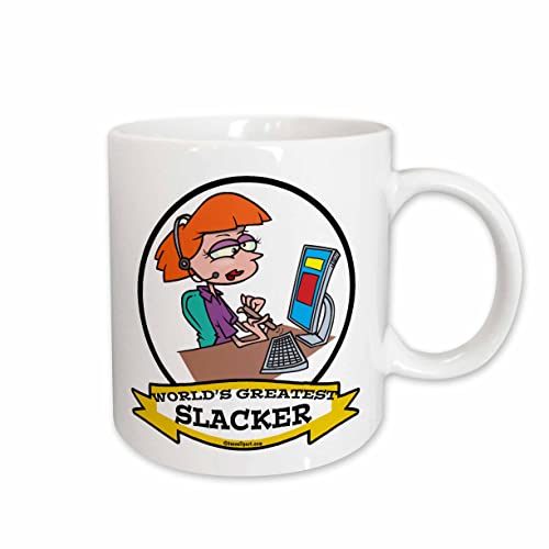 3dRose Funny Worlds Greatest Slacker Women Worker Cartoon 11oz Mug