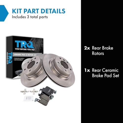 Image of TRQ Rear Brake Pad and Rotor Set Ceramic Rotors Compatible with 2014-2015 BMW 328i