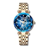 Relógio feminino luxo "quartzo blue" – aço inoxidável dourado 195cm co
