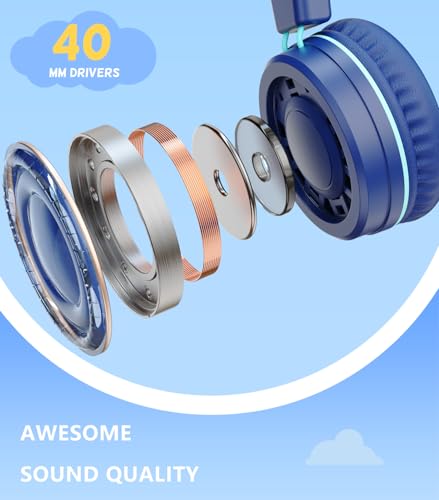 undefined Bywulanda Upgrade USB Type C Kids Headphone for School, 94dB Safe Volume Limited, HD Stereo Sound, Foldable Lightweight On-Ear Headphones for Boys/Girls/Students/Tablet/Travel (Dark Blue) の商品画像 2