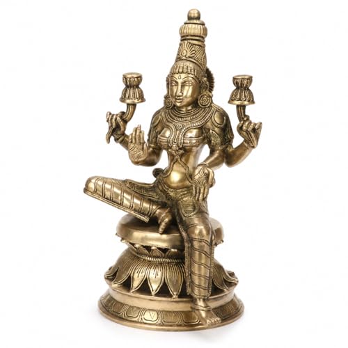 Image of Kartique Brass Lakshmi Idol on Lotus, 12 Inch for Home Temple | Handmade