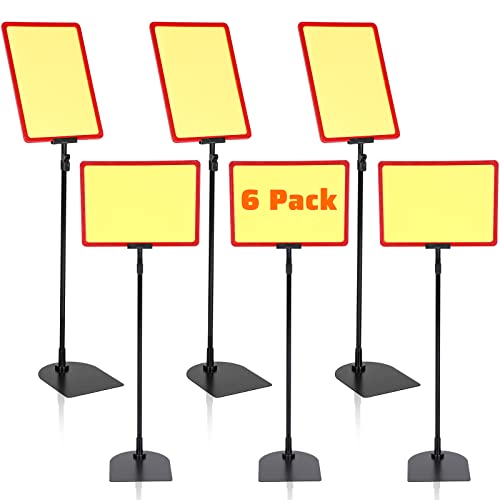 Hotop 6 Pack Adjustable Sign Stand Retractable Poster Holder For Display, Double Signs Open Frame For 8.25 X1 1.4 Inch Paper, Price Flyer Display Stand For Store Business Table Top Yard, Red, Black #TOP29