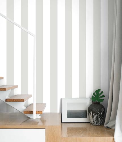 Guvana 17.7'x118' Grey and White Wallpaper Striped Peel and Stick Wallpaper Gray Self-Adhesive Contact Paper Modern Removable Wall Paper for Bedroom Wall Covering