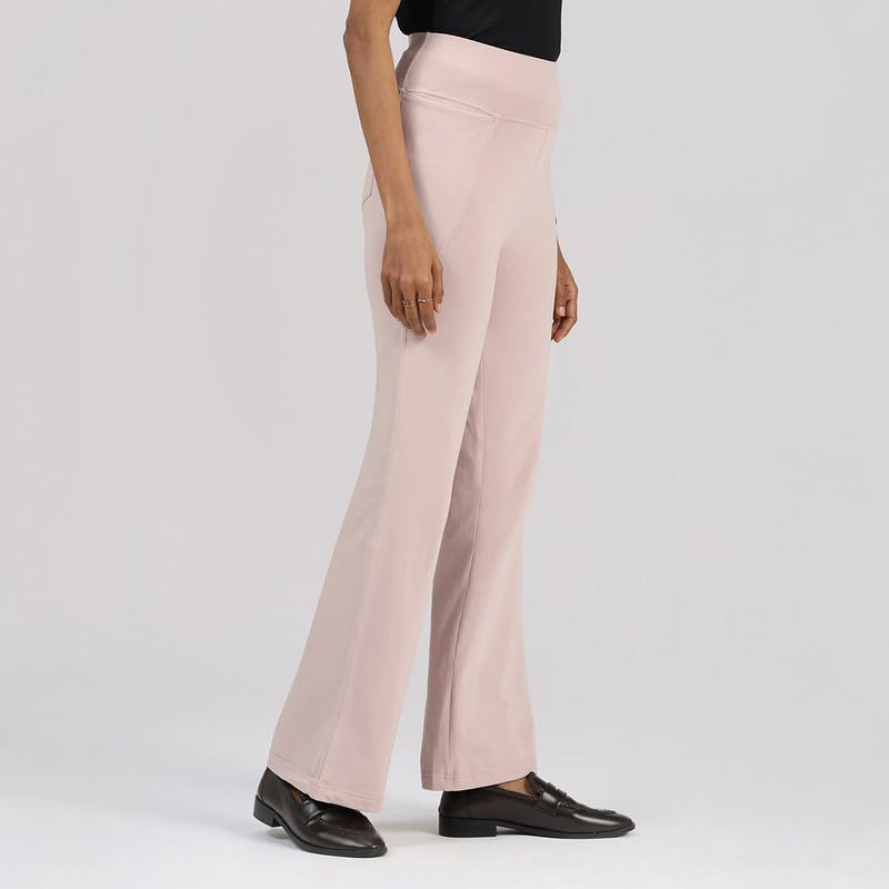 Image of Blissclub AM:PM Cotton Flare Pants for Women Above 5'5 ft Tall | Wide Waistband, 4 Pockets | Bell Bottom Pants and high Waist Trousers for Office wear