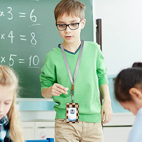 Susiyo G277993374P485C520S1042 Brown Beige Checkered Plaid Id Badge Holder Pu Leather Card Holder thumb #4