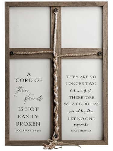 A Cord of Three Strands Wedding Ceremony Sign Elegant Trinity Braid Cross for Marriage Unity Symbolic Unity Rope 22×16in ideal for Wedding Ceremonies Christian Marriage Anniversary & Home Décor (Natural Wood)