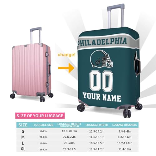 Image of Custom Football Luggage Cover Personalized Philadelphia Suitcase Cover with Name Number Customized Washable Elastic Sports Travel Suitcase Protector for Business Vacation Gifts