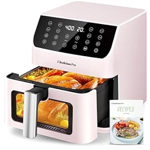Beelicious 5.8QT Large Air Fryer, 12-in-1 Digital Airfryer with Clear Window, 40+ Recipes, Flavor-Lock Tech, Shake Reminder, Compact, Quiet, Dishwasher Safe, Nonstick (Cherry Pink)