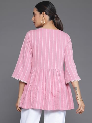 Image of Libas Womens Woven Design Cotton Blend A Line Kurti for Women Suit