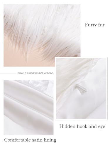 EASEDAILY Women's Faux Fur Shawls and Wraps Wedding Cape Stole Winter Cover Up with Brooch for Bride3