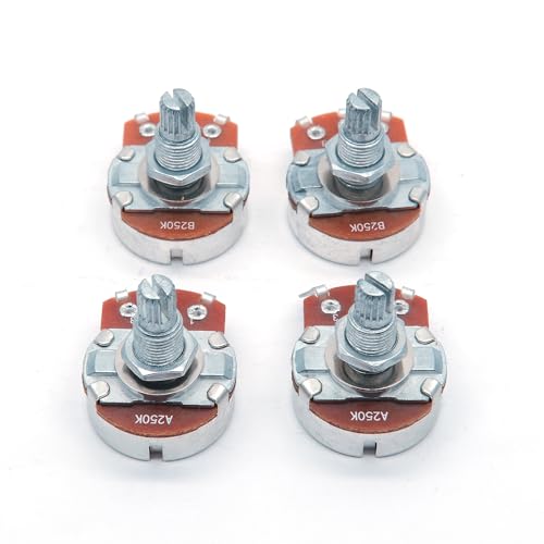 harpfeas 4PCS Guitar Large Potentiometer Audio Volume Taper Pots for Electric Guitar or Bass Guitar (Long 18mm Shaft A250K B250K)