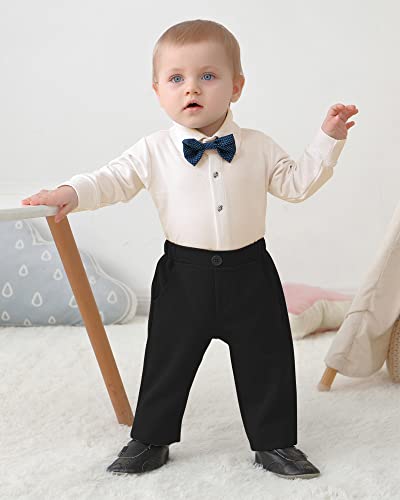 Image of DISAUR Baby Boy Clothes Toddler Boy Outfits 4PCS Gentleman Dress Romper /Vest /Pants /Bow Tie Cotton Suit Sets