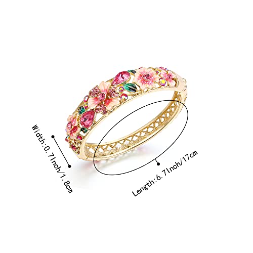 EleQueen Women's Gold-Tone Austrian Crystal Enamel Flower Leaf Bangle Bracelets4