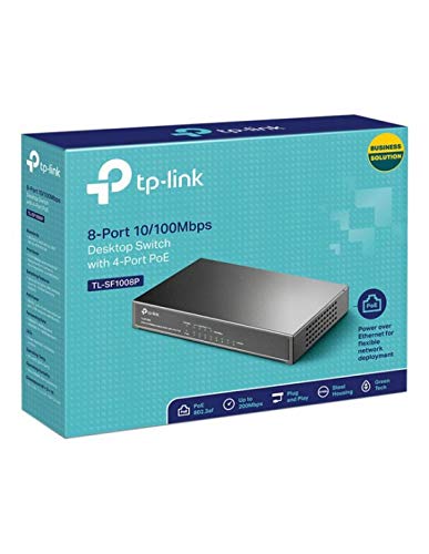 TP-Link Commutateur Réseau de Bureau TL-SF1008P RJ45 PoE 1.6 Gbps Noir