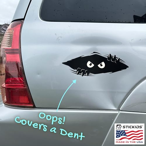 Image of Peeking Monster Funny Car Decal, Bundle - Made in USA (2-Pack) | Bumper Stickers for Cars, Trucks, Golf Carts, Cover Dents & Scratches, White Eyes, Large Vinyl Car Sticker (11 x 4.25 inches)
