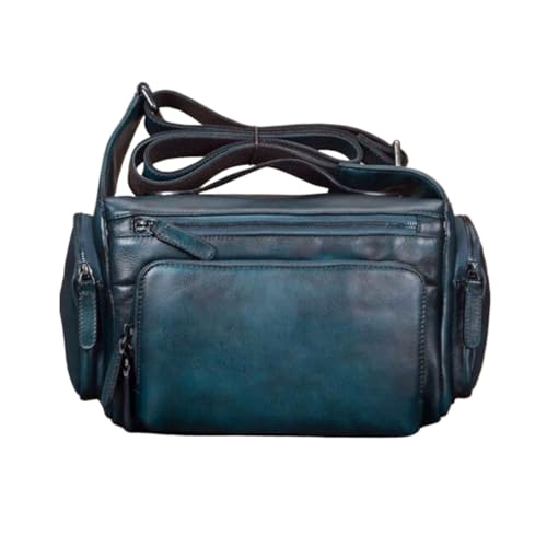 Genuine Leather Shoulder Bags Mens Messenger Bags Crossbody Bags Waist Packs Travel Bags Casual Daypacks 11Inch(Blue)