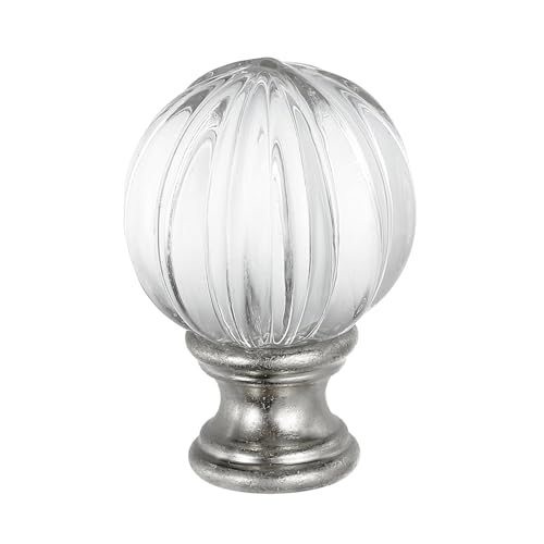 Image of PATIKIL 1 /4-27 Lamp Finial Cap for Lampshade Harp Top, Cap Nut Screw Cap Knob Clear Pumpkin Ball Shaped Crystal Lamp Shade Decoration for Table Floor Lamp, Silver Tone