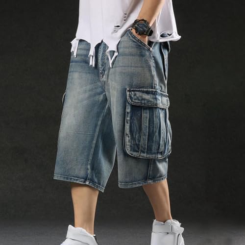 Mens Cargo Jeans Pants Wide Leg Baggy Capri Denim Pants Trendy Teen Boys Vintage Capri Jeans Skateboarding Streetwear2