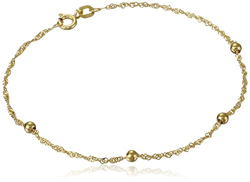 14k Yellow Gold Singapore Bead Station Bracelet, 7.5"
