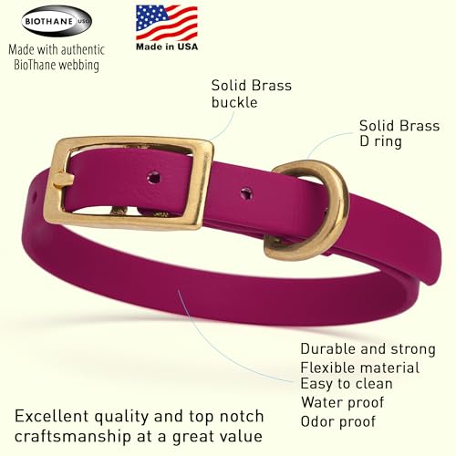 Image of Viper Biothane Heavy Duty Waterproof Dog Collar Strong Coated Nylon Webbing w /Solid Brass Hardware Odor-Proof Easy to Clean High Performance Fits Small Medium or Large Dogs, Magenta Pink