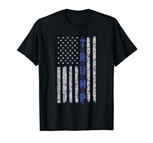 Police Thin Blue Line Trump American Flag USA T-Shirt