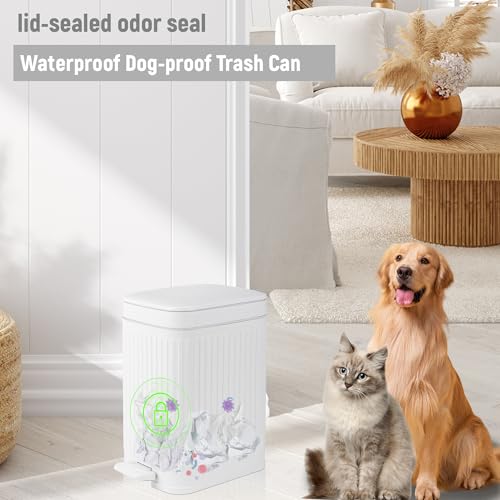Image of rejomiik Small Bathroom Trash Can with Lid Slim Soft Close Garbage Can Step Wastebasket Container Trash Bin for Office Bedroom Kitchen Living Room (1.9 Gallon White)