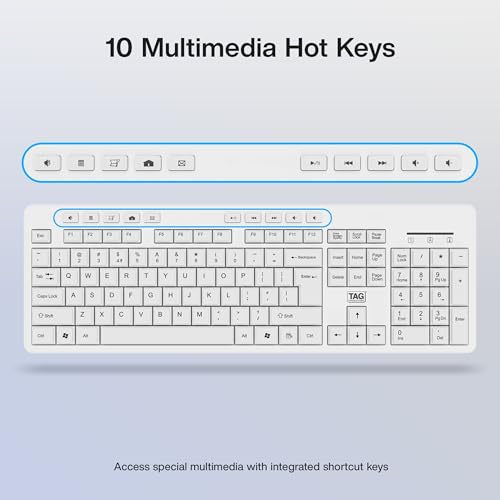 Image of TAG KBWM1000 White Wireless Keyboard & Mouse Combo Kit with USB 2.4Ghz Nano Receiver, Linear Chiclet Keys, Upto 10M Clicks, Full 104 Keys & 10 Multimia Keys, 6 Buttons Mouse, for Windows /Mac /Linux