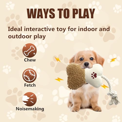 Juguete plush hueso para perro con chirriador doble y cuerda miniatura 4