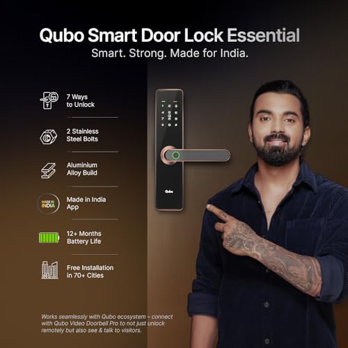 Image of QUBO Smart Door Lock Essential Copper from Hero Group | 7-Way Unlocking | Mobile App | Fingerprint | OTP Remote Unlocking | PIN | RFID Card | Mechanical Key | 2 Year Brand Warranty |