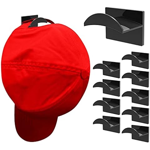 KOVSPO 10 PCS Adhesive Hat Hooks for Wall, Strong Hold Hat Hangers, Minimalist Hat Rack Design, No Drilling, Hat Hooks for Baseball Caps, Hat Holder Organizer for Wall, Door, Closet, Office, Bedroom Cover