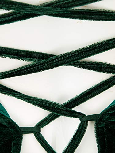 Choies Women's Burgundy/Black Sexy Plunge Neck Strapless Cross Back Velvet Bodysuit4