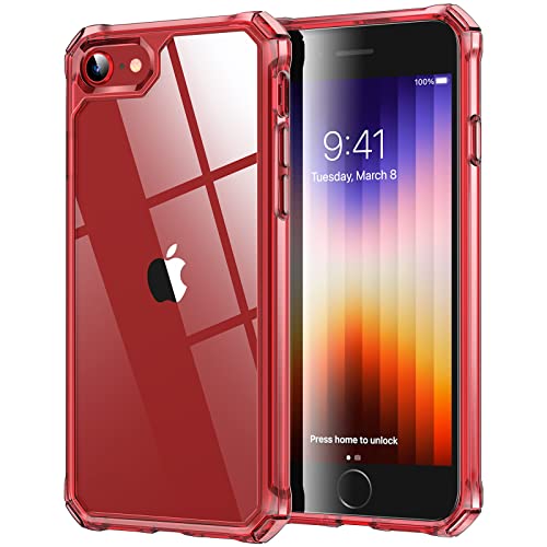 Capa ESR Air Armor, compatível com capa para iPhone SE (2022), iPhone SE (2020) e iPhone 8, proteção contra quedas de nível militar, cantos absorventes de choque, resistente ao amarelamento, capa para iPhone SE 3/2, Transparente vermelho