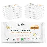 Eco by Naty Toallitas para bebé sin perfume - Toallitas húmedas 100% compostables y de origen vegetal, buenas para bebés y recién nacidos de piel sensible (672 unidades - 12 paquetes de 56)