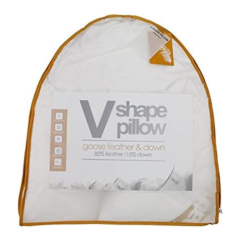 BEDWAY - Goose Feather & Down Orthopaedic V Shaped Pillow with Cover, Anti-Allergy (White) Cover