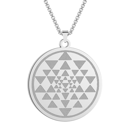 ZIAFRPN Acciaio Inossidabile Sri Yantra Collana Sri Yantra Ciondolo Charm Gioielli per Uomini e Donne