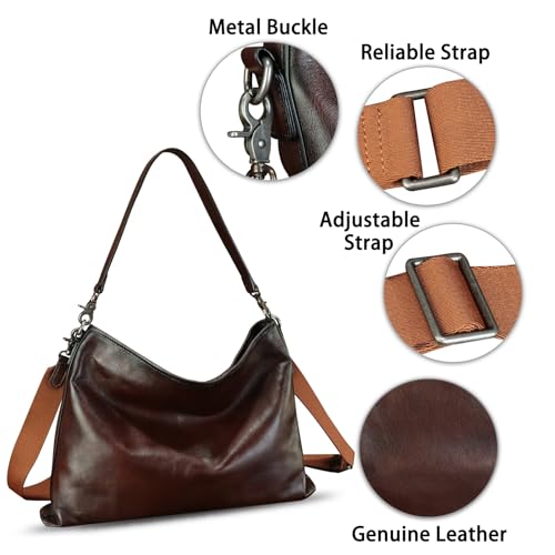 Image of Genuine Leather Hobo Bag for Women Tote Bag Vintage Handmade Shoulder Bag Crossbody Satchel Purses Pouch