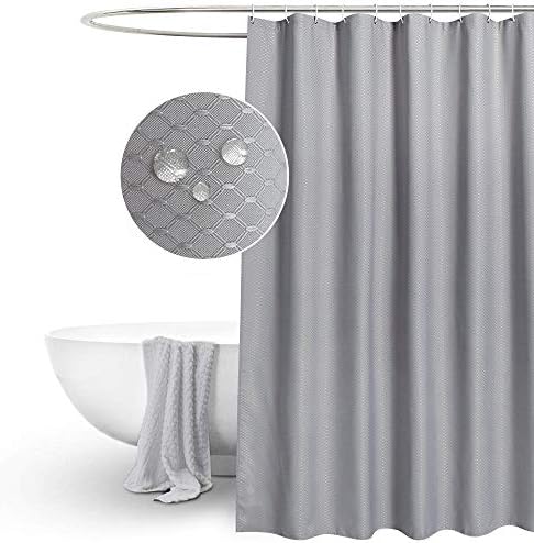 EurCross Grey Waffle Shower Curtains Extra Long 180 x 210cm drop, Mildew Resistant Water Resistant Fabric shower Curtain for Bathroom, 12eyelets and 12White Plastic Hooks