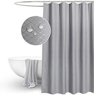 EurCross Grey Waffle Shower Curtains Extra Long 180 x 210cm drop, Mildew Resistant Water Resistant Fabric shower Curtain for Bathroom, 12eyelets and 12White Plastic Hooks