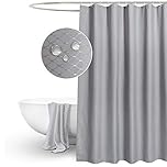 EurCross Long Shower Curtain 180 x 200cm,Heavy Grey Waffle Weave Fabric Washable Bathroom Curtains for Shower Waterproof Mildew Resistant Polyester with Hooks,Size W 72" x L 78"