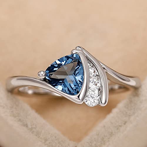 925 Sterling Silver Plated Trillion Cut Blue Cubic Zirconia Bypass Band Wedding Ring Engagement Ring for Women4