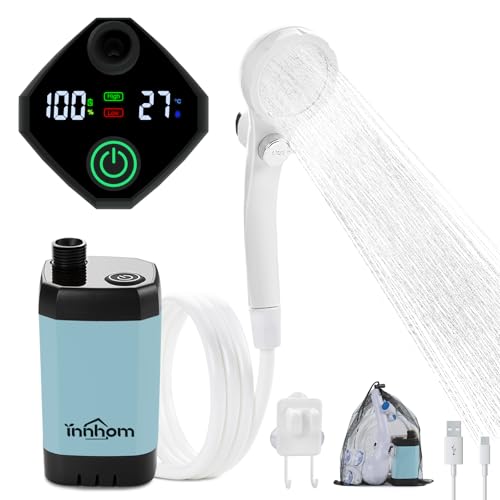 Ducha portátil innhom para camping con bomba recargable de 6000mAh y pantalla LED, impermeable IPX7 con 2 modos de spray para uso exterior miniatura 1