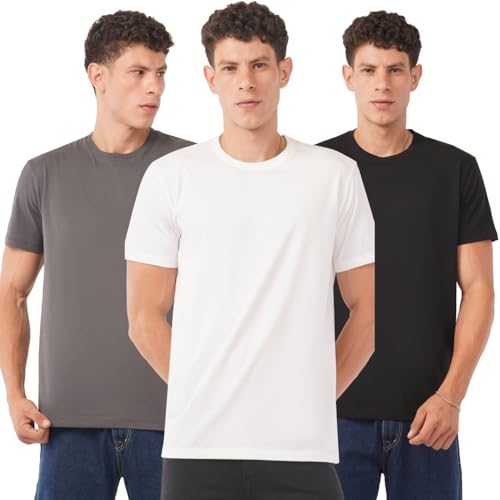 Image of Men's Cotton T Shirt Combo Pack of 3 - Plain Round Neck Solid Black & White Tees, Regular Fit, Half Sleeve Casual Wear for Men (Sizes S-4XL)