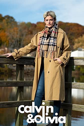 Calvin Olivia Cashmere Feel Scarf Soft Winter Soft Tartan Plaid Fashion Nova Scottish Check Multi-Color Gift For Men Women Classic Camel Plaid #TOP1