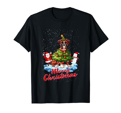 Boxer Merry Christmas Tree Lights Dog X-Mas Dogs Camiseta