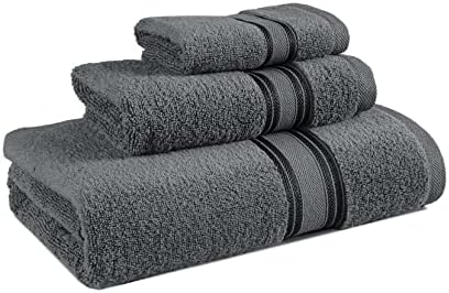 Luxury Bath Towels Set - 3 Piece Set, 100% Cotton Bathroom Towels, Zero Twist, Quick Dry Shower Towels, Extra Aborbent Bath Towel, Super Soft, 1 Bath Towel, 1 Hand Towel, 1 Wash Cloths - Space Grey