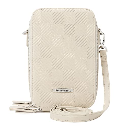 Pomelo Best Umhängetasche Damen Klein Handytasche zum Umhängen mit Reißverschluss Gesteppte Crossbody Bag für Alltag, Reisen, Einkaufen, Dating, Pendeln Creme (Pendeln Creme)