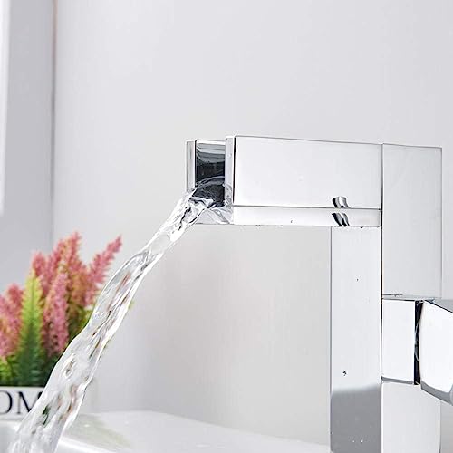 Mitigeur de salle de bains haut de gamme chrome moderne avec bec cascade design monotrou