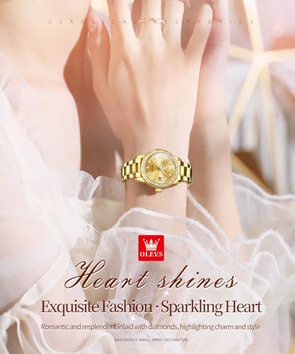 OLEVS Ladies Diamond Watches Automatic Mechanical Luxury Dress Classic Self Winding Stainless Steel Wrist Watch for Women(Gold/Blue/Black/White Dial) - Image 4