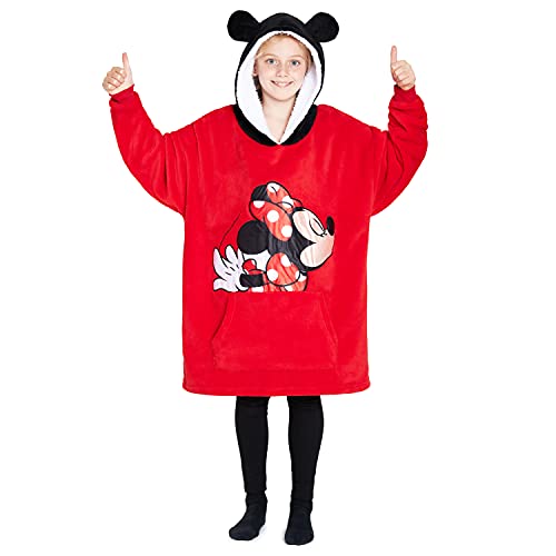 Disney Sweat à Capuche Enfant Pull Plaid Oversize Enfant Ado Stitch Mickey Minnie (Rouge)