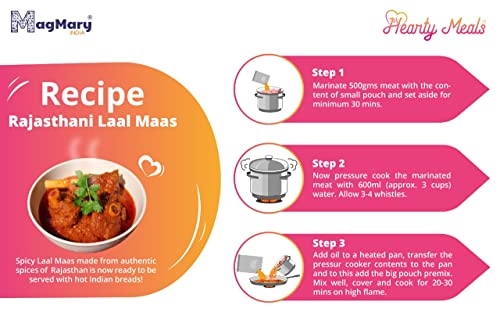 Hearty Meals Rajasthani Laal Maas/ Red Mutton Cooking Mix, Pack of 3 (75g each) | Instant Gravy Masala Mix Rajasthani Style | Ready in 20 - 25 min | Serves 15-18 | No Preservatives | Ready To Cook Indian Masala Spice